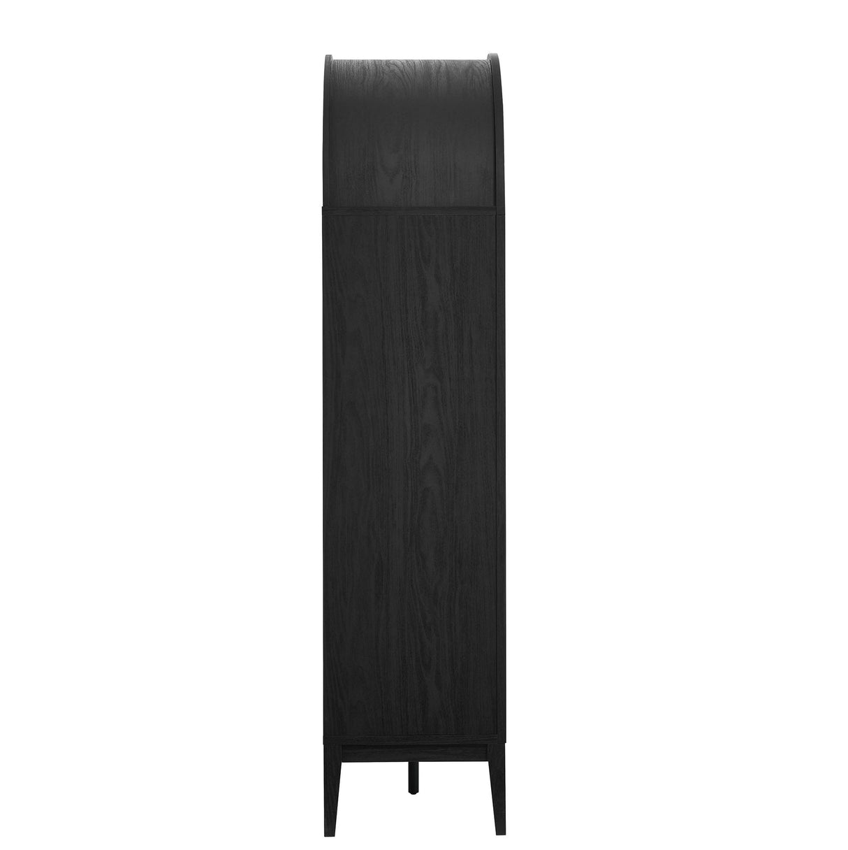Modway Nolan Modern Farmhouse Arched Bar Cabinet in Black Wood Grain - 72 Inch Tall Wine Storage Cabinet with Glass Doors and Wine Rack - Large Liquor Cabinet for Dining or Living Room Modway