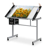 SFIHOME Adjustable Drafting Table & Stool Set, Art Desk with Additional Slide-Out Table Design, Versatile Drawing Table with Storage, for Art, Drafting and Creative Tasks, Natural SFIHOME