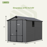 Patiowell 6 x 10 FT Outdoor Plastic Storage Shed with Floor - Lockable Resin Tool Shed, 2 Windows, Easy Assembly for Garden/Backyard (Dark Grey) Patiowell