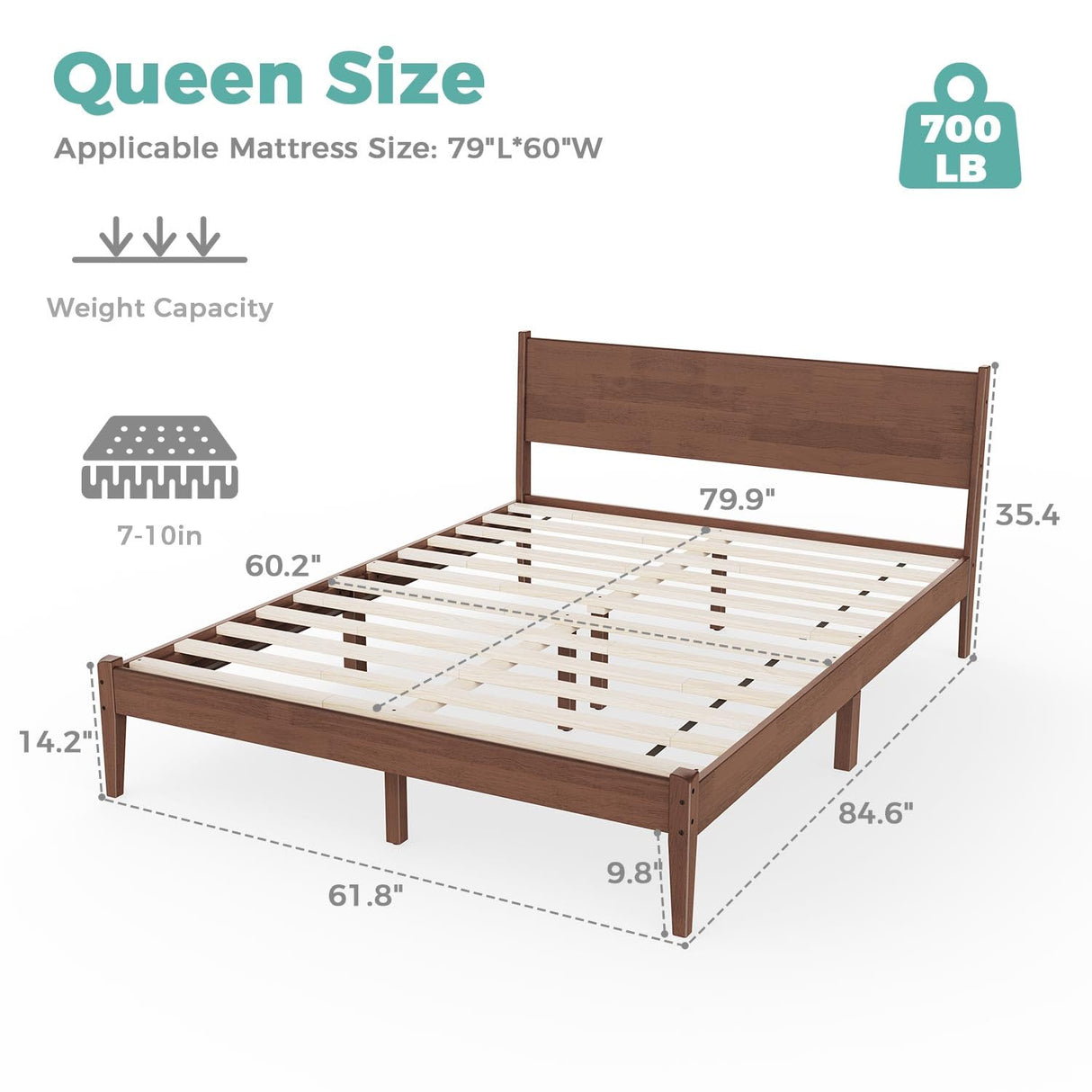 MORDEER Queen Size Bed Frame with Farmhouse Headboard, Malaysian Oak Queen Bed Frame No Box Spring Needed, Platform Bedframe with 12 Slats Support, Easy Assembly, Antique Espresso MORDEER
