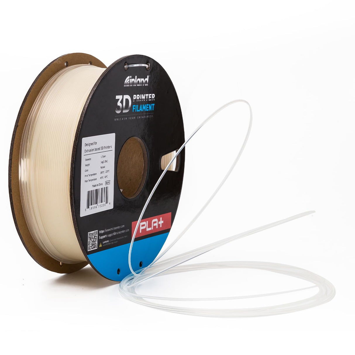 INLAND Micro Center PLA+ 3D Printing Filament 1.75mm - Natural PLA Plus 3D Printer Filament - PLA Pro Dimensional Accuracy +/- 0.03 mm - 1 kg Cardboard Spool (2.2 lbs) INLAND