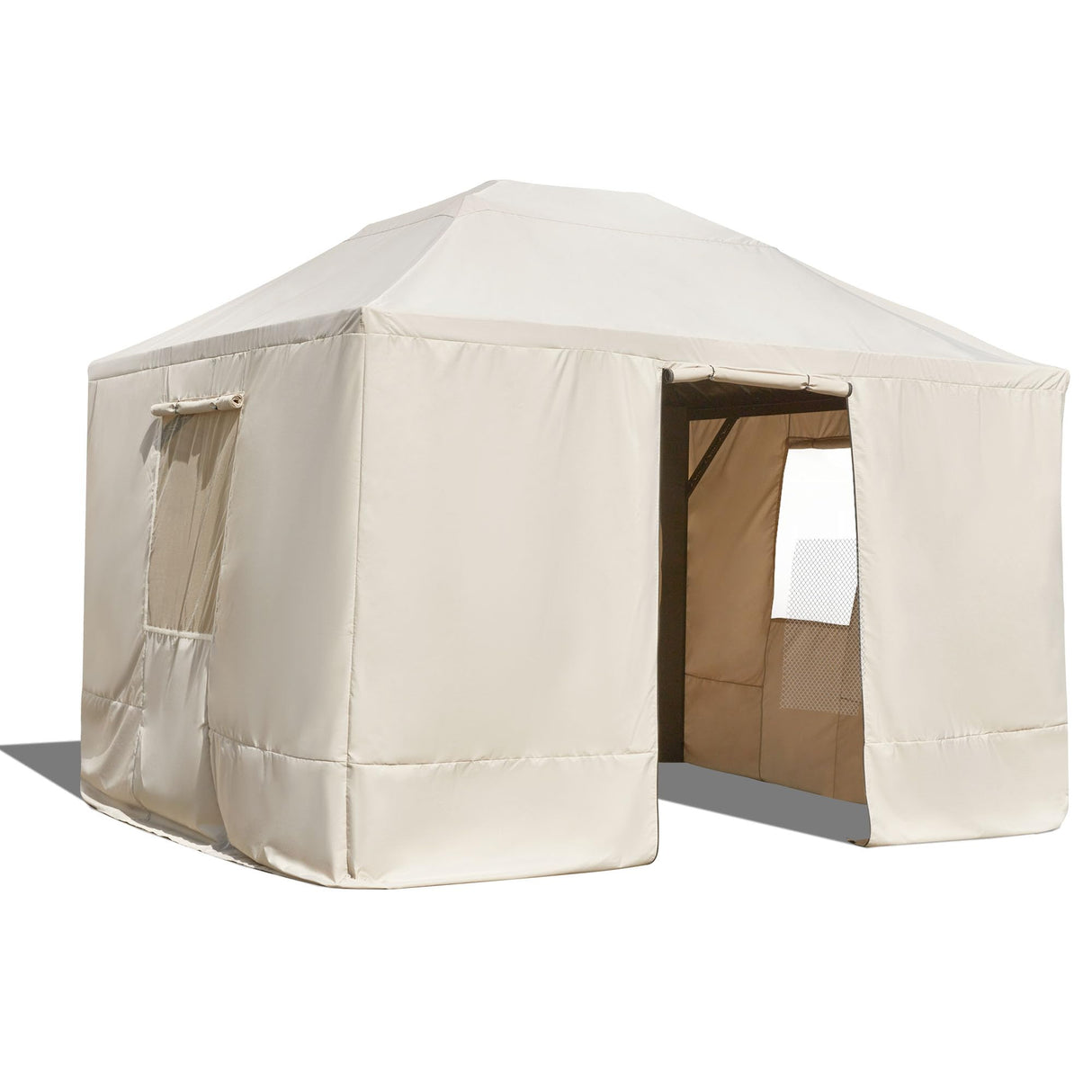 EROMMY Gazebo Cover for 10'x12' Gazebos,Outoor Waterproof Winter Gazebo Cover with Sidewalls and Mesh Windows,Convert Gazebo into a Storage Space,Beige(Gazebo not Included) EROMMY