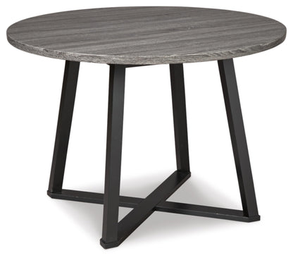 Signature Design by Ashley Centiar Mid Century Round Dining Room Table with Metal Legs, Gray & Black - WoodArtSupply