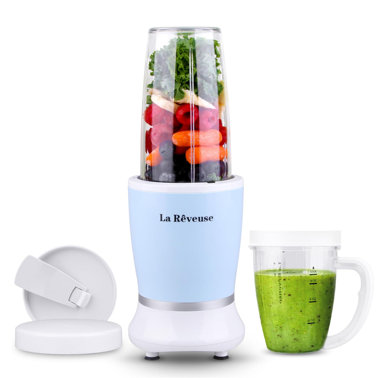 La Reveuse Personal Size Blender 250 Watts Power for Shakes Smoothies Seasonings Sauces with 1 Piece 15 oz Cup,1 Piece 10 oz Mug,BPA-Free (Sky Blue) La Reveuse