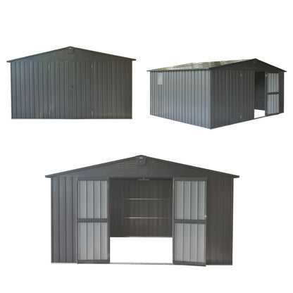 Domi Outdoor Storage Shed 11’ x 9’, Metal Sheds with Galvanized Steel Frame & Windows & Lockable Door, Garden Shed Tool Storage Room for Patio(Dark Gray)