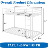 HomJoones Low Metal Bunk Bed Frame for Kids, with Built-in Ladder, High Guardrail and Metal Slats, Floor Bed Bottom Bunk, No Boxspring Required, for Small Spaces, Twin-Over-Twin (White) HomJoones