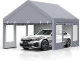 Klysiora 13x20 Ft. Metal Carport Garage with PE Fabric and Galvanized Steel Frame Outdoor Shelter for Cars, Trucks and Boats with 4 Doors and Mesh Windows for Ventilation - Grey Klysiora