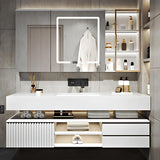 ZGNBSD Bathroom Vanity with Sink - Modern Floating Bathroom Vanity | LED Smart Medicine Cabinet Included | Multi-Layer Solid Wood Bathroom Vanity | Wall-Mounted Installation (White, 50") ZGNBSD