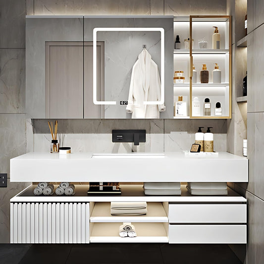 ZGNBSD Bathroom Vanity with Sink - Modern Floating Bathroom Vanity | LED Smart Medicine Cabinet Included | Multi-Layer Solid Wood Bathroom Vanity | Wall-Mounted Installation (White, 50")