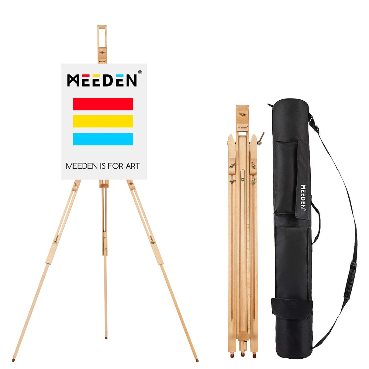 MEEDEN Tripod Field Painting Easel with Carrying Case - Solid Beech Wood Universal Tripod Easel Portable Painting Artist Easel, Perfect for Painters Students, Landscape Artists, Hold Canvas up to 34" MEEDEN