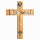 PK Décor Faux Wood Cross - Grave Picture For Cemetery Waterproof - Sympathy Engraved Gift - Cross Memorial Stake - Funeral Yard Sign Custom - Last Minute (Cross Antique Pine) PK Decor
