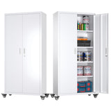 Aobabo 73" H Metal Storage Cabinet with Wheels, Locking Garage Storage Cabinet with 4 Shelves, Rolling Tool Storage, White, Assembly Required Aobabo