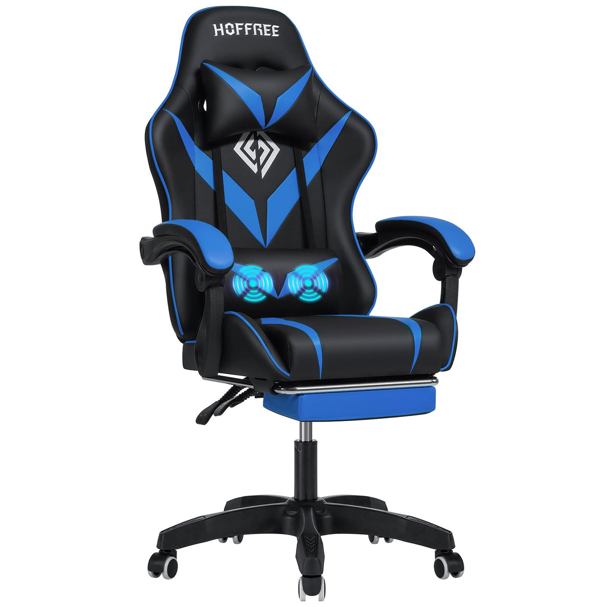 HOFFREE Massage Gaming Chair for Kids Computer Gamer Chair with Footrest and Lumbar Support Reclining PC Game Chair with Headrest for Gaming Room Blue and Black HOFFREE
