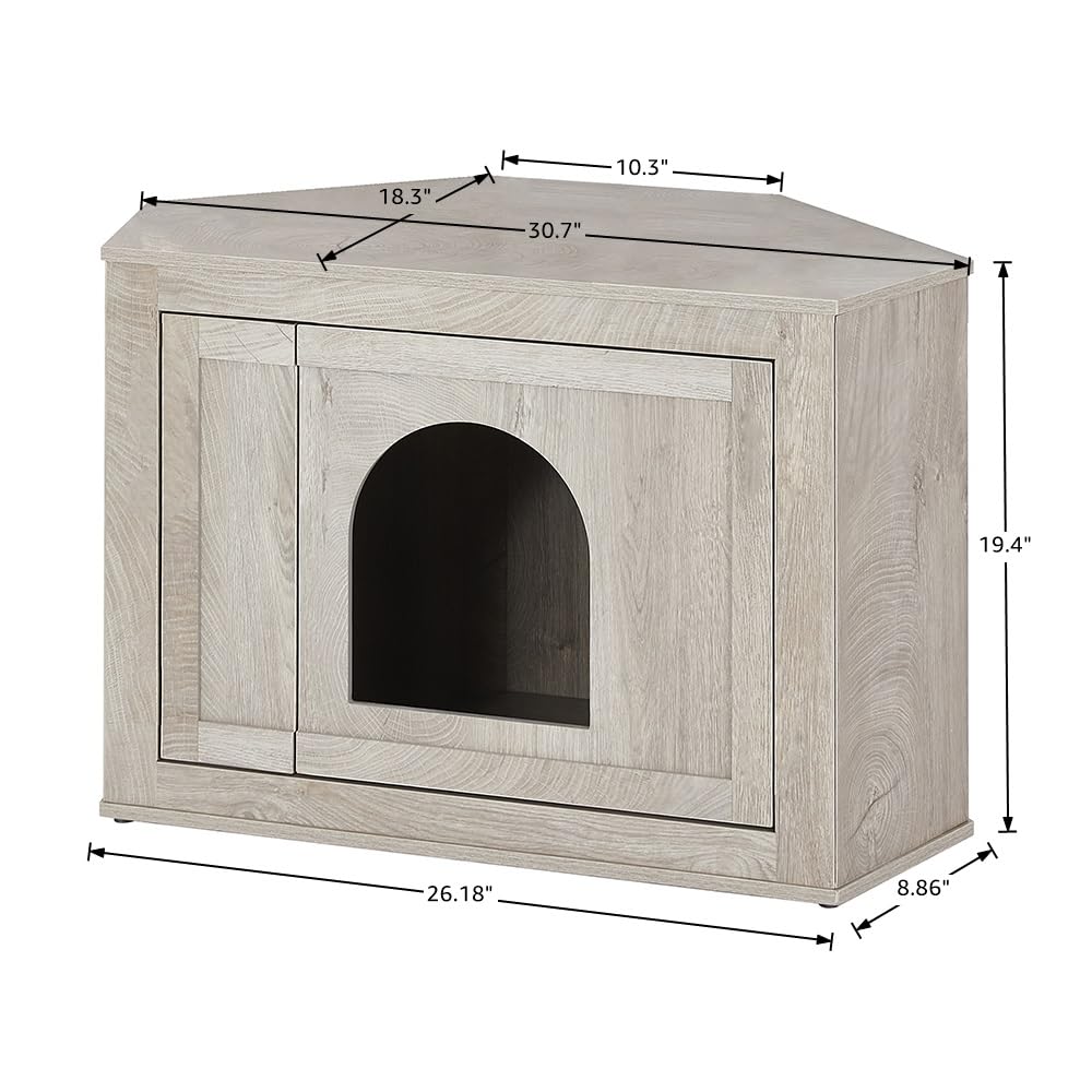 unipaws Furniture Corner Cat Litter Box Enclosure, Litter Box Hidden, Cat House, Privacy Cat Washroom, Perfect for Limited Room - WoodArtSupply