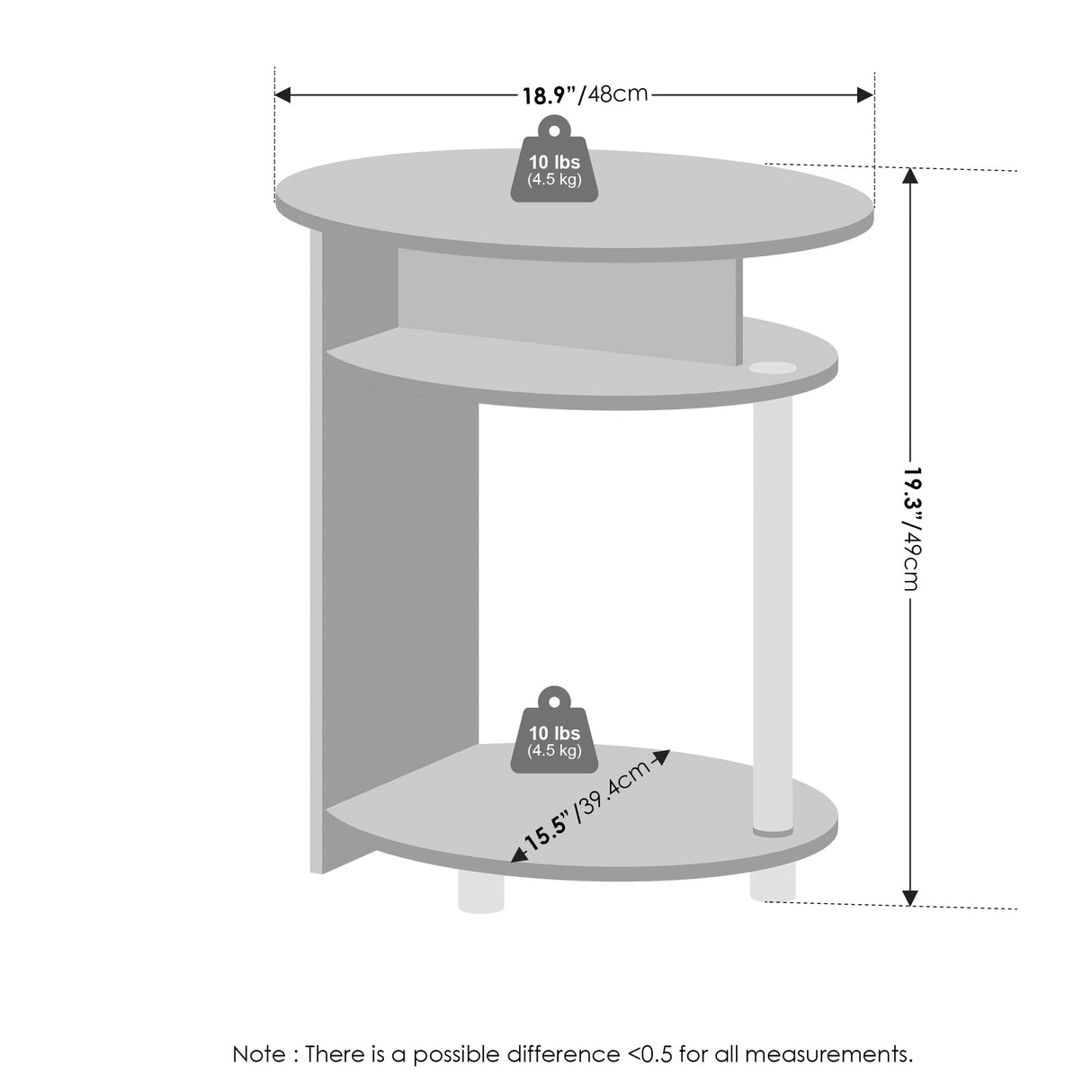 Furinno TIDUR Night Stand, 3-Tier Oval Nightstand with Round Edge Tabletop, Open Shelf Bedside Table, End Table, Side Table, for Bedroom, Living Room, Walnut Furinno