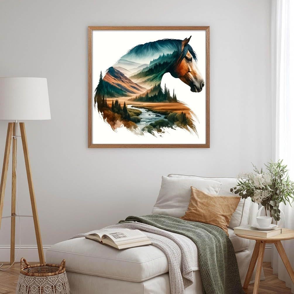 MOMDEDP Horse Diamond Art Painting Kits for Adults, Round Full Drill Mountain Road Diamond Art Kits, 5D DIY Paint with Diamonds Crafts Animal for Home Wall Decoration Gifts 12×12Inch Horse Head MOMDEDP