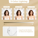 CHARMAID Vanity Desk with Mirror and Lights, White Makeup Vanity Desk with 4 Large Drawers, 2 Storage Shelves, Charging Station, 3-Color Lights Adjustable, Modern Vanity Dressing Table for Bedroom CHARMAID