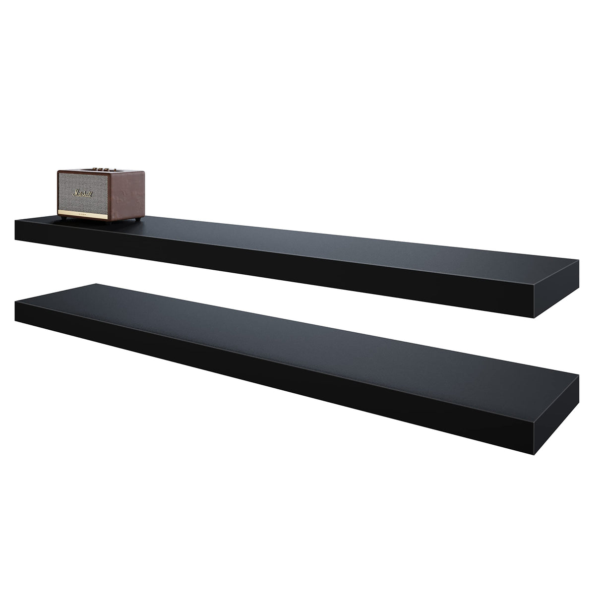 BAMEOS Floating Shelves, Black Wall Mounted Wooden Shelves with Invisible Brackets Set of 2,47 x 9 BAMEOS