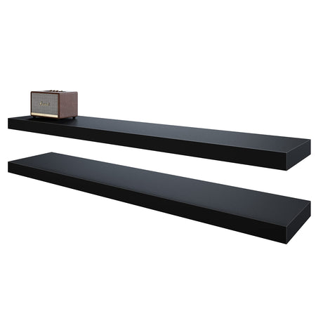 BAMEOS Floating Shelves, Black Wall Mounted Wooden Shelves with Invisible Brackets Set of 2,47 x 9 BAMEOS