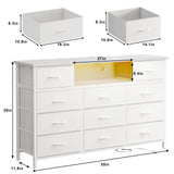 YGEOMER 59 Inches Long Dresser White Dresser or Bedroom 65-inch TV Stand with Charging Station and LED Lights, Fabric Chest of Drawers with PU Finish for Bedroom, Entryway YGEOMER