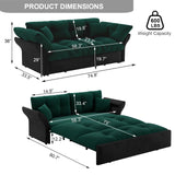 KIVENJAJA 74.8” Queen Pull Out Sofa Bed, 3 in 1 Convertible Sleeper Sofa Futon Pullout Couch, Velvet Tufted Cloud Loveseat with 2 Pillows for Living Room Bedroom Apartment, Emerald Green KIVENJAJA