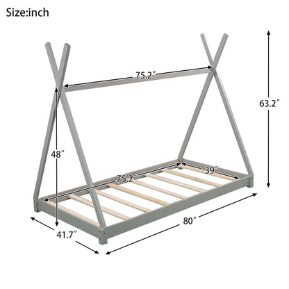 Bellemave Twin Montessori Floor Bed Frame with Sturdy Triangle Structure in Gray