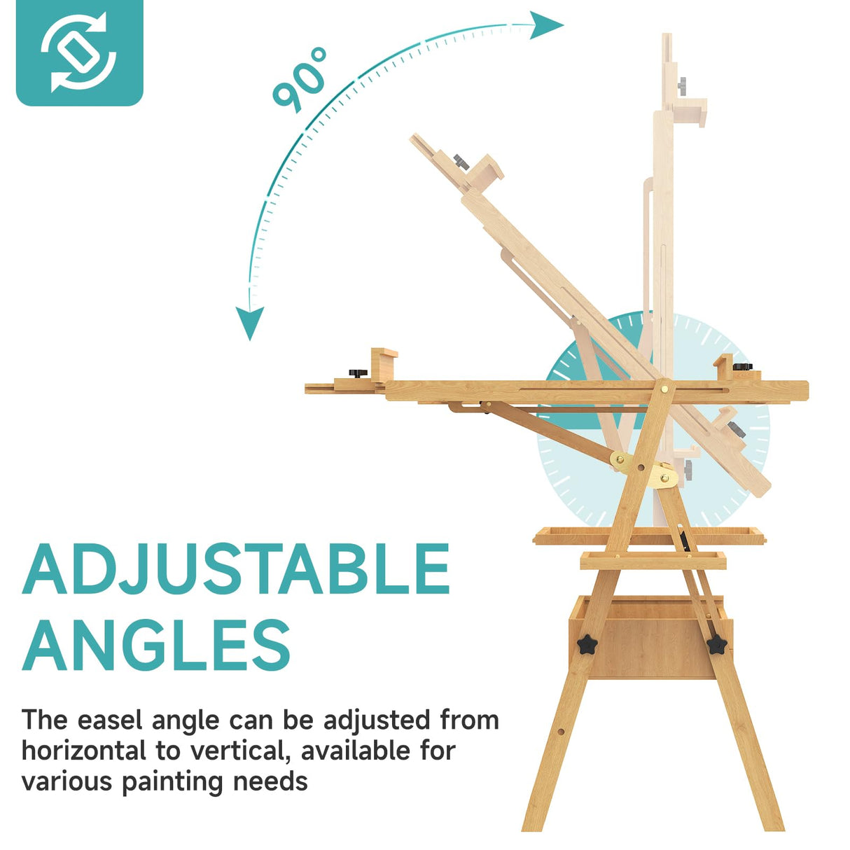 Solid Beech Wood H-Frame Easel, Large Painting Easel with Storage Box and Palette, Professional Foldable Studio Art Easel Stand with Signature Box for Adults, Holds Canvas Art up to 48" YACONA