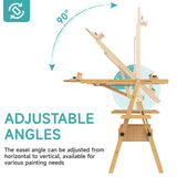 Solid Beech Wood H-Frame Easel, Large Painting Easel with Storage Box and Palette, Professional Foldable Studio Art Easel Stand with Signature Box for Adults, Holds Canvas Art up to 48" YACONA