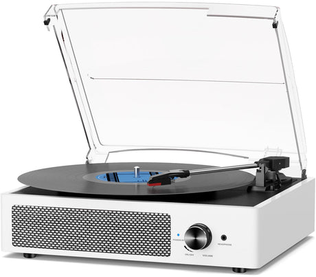 Vinyl Record Player with 2 Stereo Speakers Belt-Driven Vintage Turntables 3 Speed 3 Size Wireless Bluetooth Playback AUX-in RCA Out Headphone LP Vinyl Players Auto Stop Fashion White cotsoco