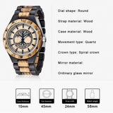 Dentily Men's Wood Watch Engraved Tree of Life Pattern Quartz Watch for Men Hand-Made Wooden Watches Dentily