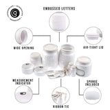 Farmhouse Canisters Sets for the Kitchen - Mason Jar Ceramic Kitchen Utensil Holder, Spoon Rest, Cute Cookie Jar, Salt & Pepper Shaker Sets, Sponge Holder, Measuring Cups & Spoons (White,17-Pc Bundle) Goodscious