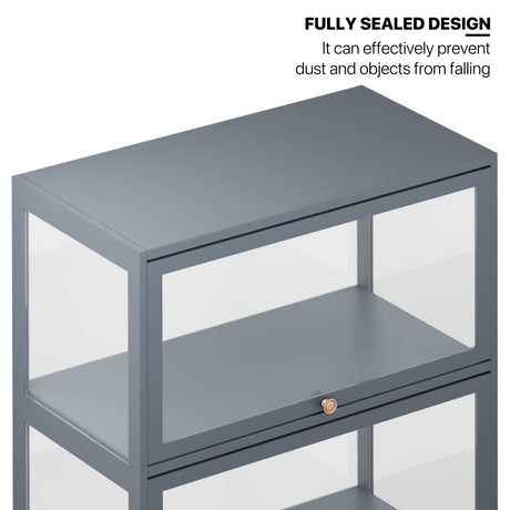 MoNiBloom 4-Tier Display Cabinet with Acrylic Doors - 55” Transparent Bamboo Display Case for Figures and Curio Collection, Floor Standing - Grey MoNiBloom