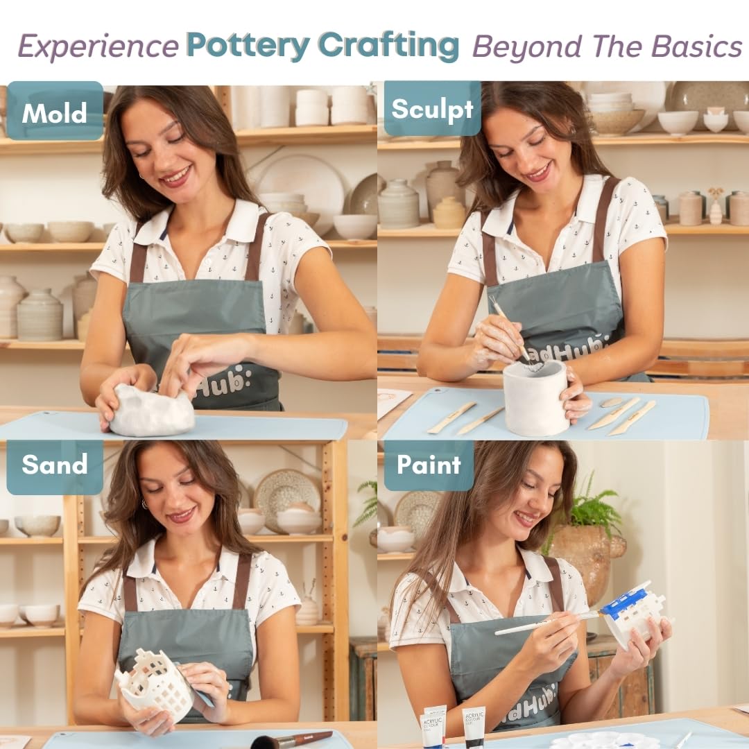 Pottery Kit for Beginners, 4.4Lbs Air Dry Clay for Adults with Sculpting Tools, Paint, Glaze, Air-Dry Modeling Clay Molding, Sculpt & Painting Set, Hobby Date Night DIY Art Craft Kits (White) BeadHub