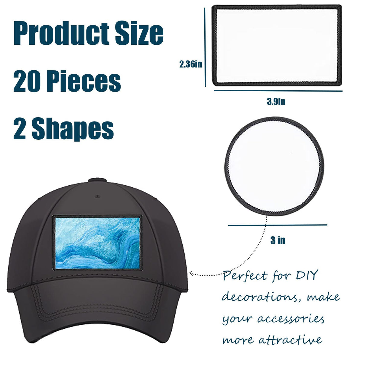 20 Pieces Blank Sublimation Patches 2 Shapes Fabric Iron-on Patch Repair Patches Decorative Patches for DIY Crafts, Hats Clothes Uniforms Shoes Bags Backpacks (Multiple) BOYIVI