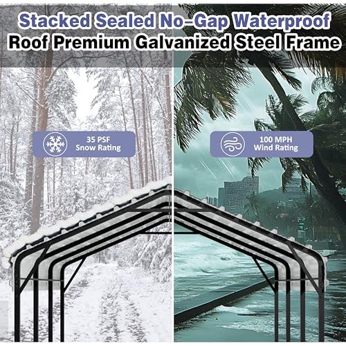 JY QAQA 12 x 15 FT Metal Carport Kits with Galvanized Steel Roof, Heavy Duty Metal Carport Canopy, Outdoor Car Tent Garage Shelter for Car, SUV, Truck and Boats JY QAQA PET
