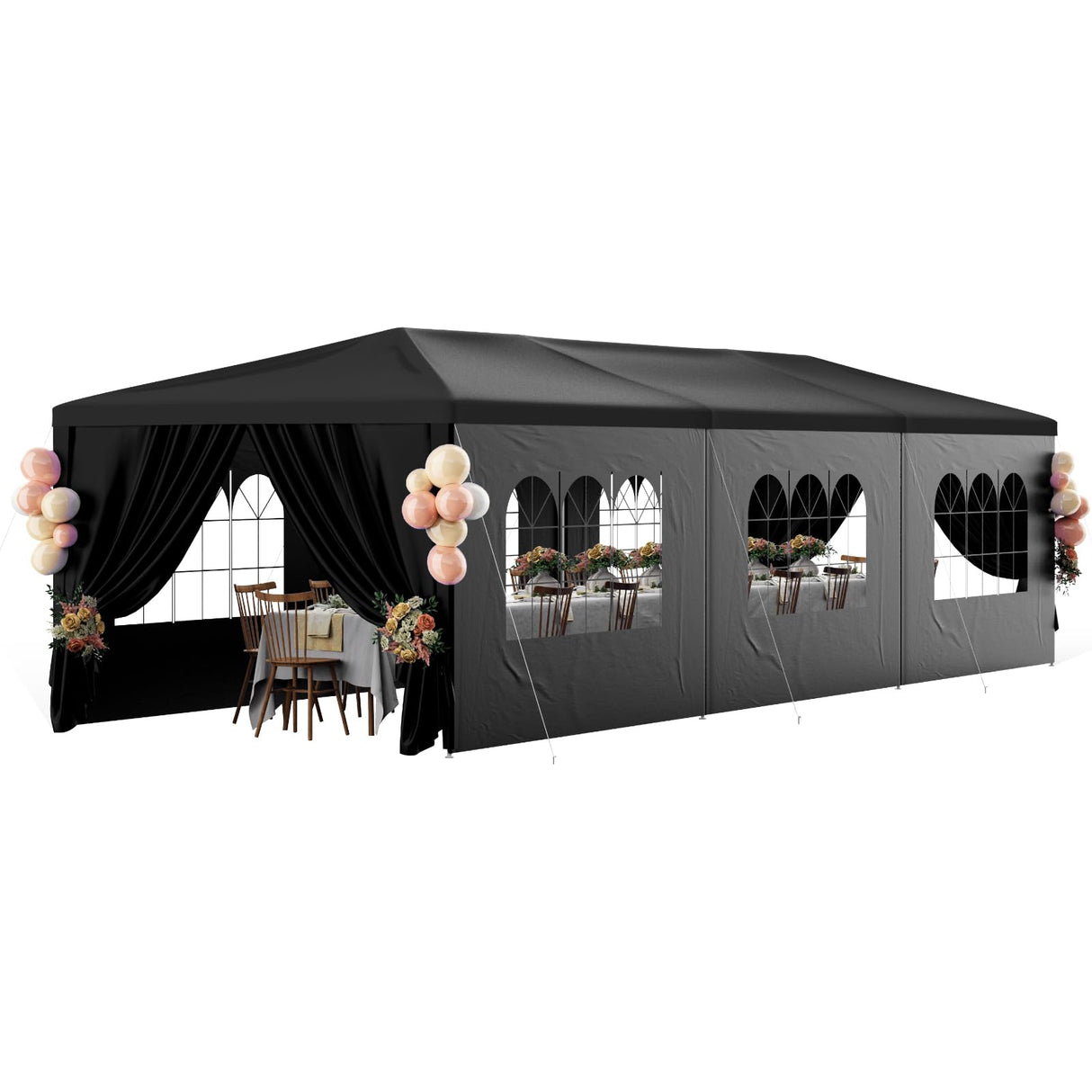 10x30FT Black Party Tent Outdoor Canopy Tent Heavy Duty Wedding Tent Waterproof Patio Gazebo Event Tents for Parties with 8 Removable Sidewalls Perfect for Holiday Birthday Graduation BBQ susici