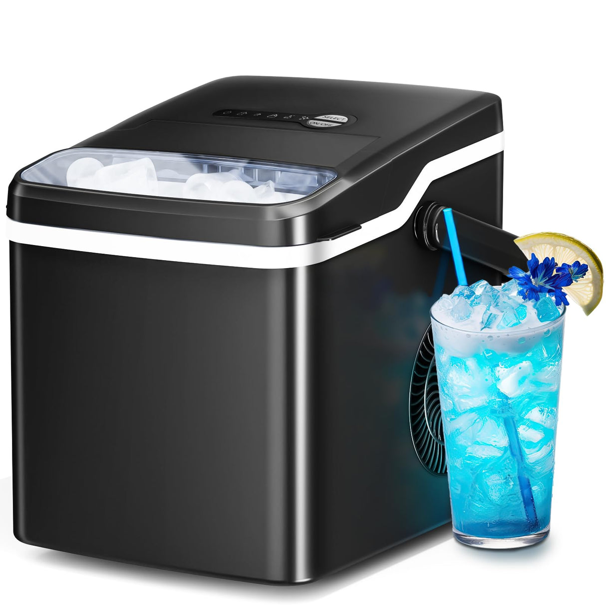Antarctic Star Ice Maker Countertop with Auto-Cleaning, 26Lbs/24Hrs, 9 Cubes in 6 Mins, One-Click Button, 2 Sizes of Bullet Ice, Energy Saving Ice Machine, for Kitchen, Office, Dorm, Black Antarctic Star