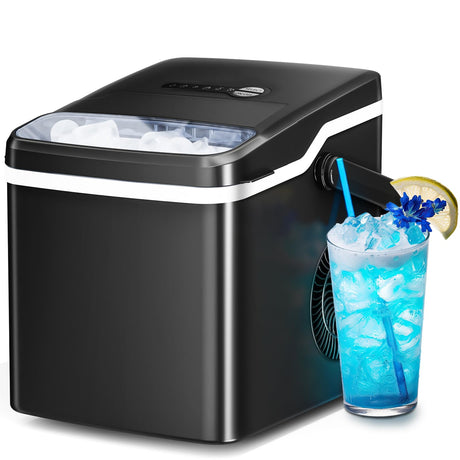Antarctic Star Ice Maker Countertop with Auto-Cleaning, 26Lbs/24Hrs, 9 Cubes in 6 Mins, One-Click Button, 2 Sizes of Bullet Ice, Energy Saving Ice Machine, for Kitchen, Office, Dorm, Black Antarctic Star