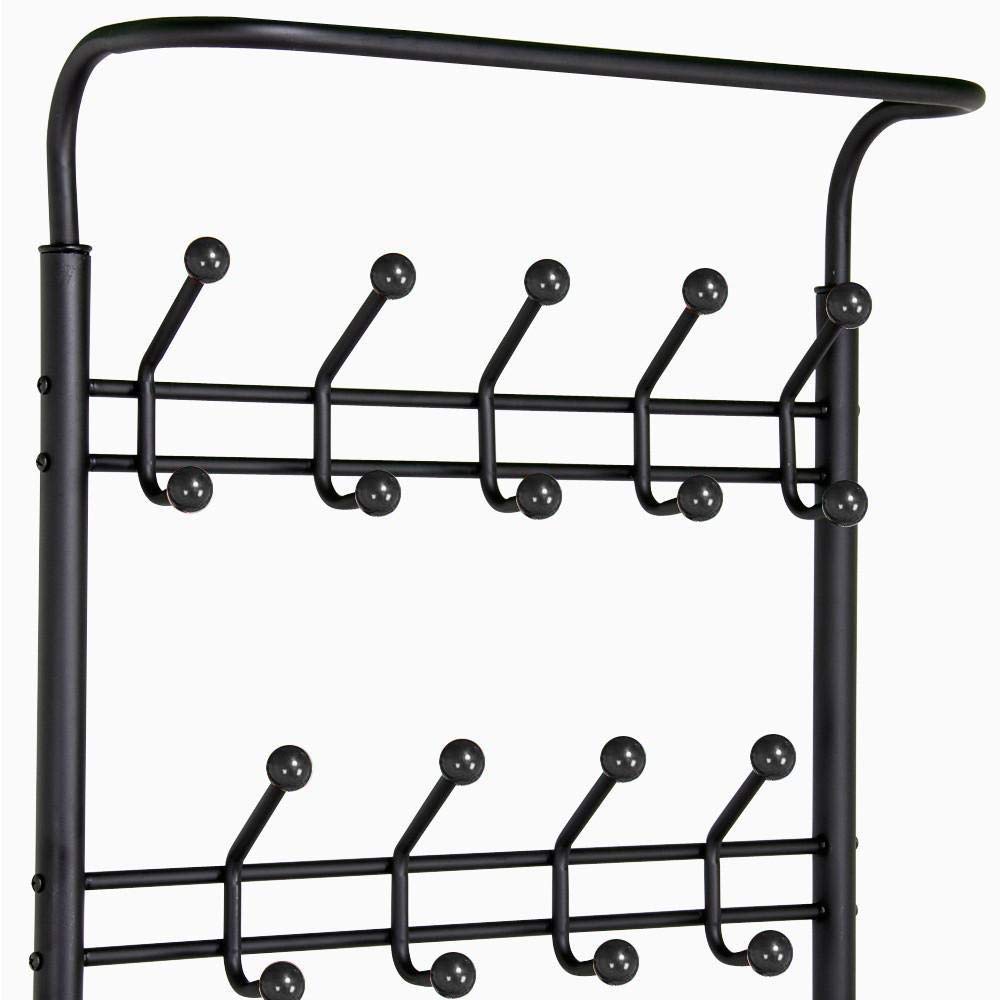 Yaheetech 3-in-1 Coat Rack Shoe Bench, Entryway Hall Tree with 18 Hooks and 3-Tier Shoe Storage Bench, Metal Coat Hat Stand Rod for Hanging Jacket, Easy Assembly, Black - WoodArtSupply