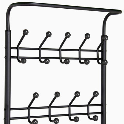 Yaheetech 3-in-1 Coat Rack Shoe Bench, Entryway Hall Tree with 18 Hooks and 3-Tier Shoe Storage Bench, Metal Coat Hat Stand Rod for Hanging Jacket, Easy Assembly, Black - WoodArtSupply