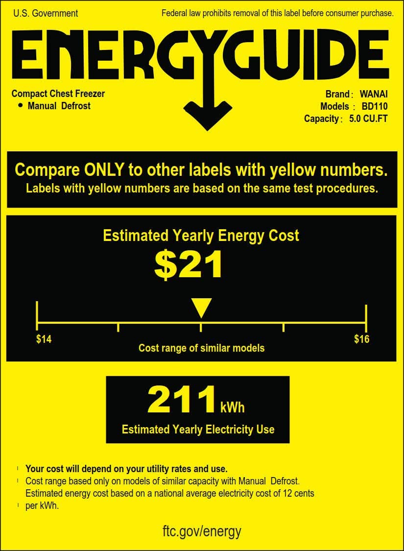 5.0 Cubic Feet Deep Chest Freezer Compact Freezers with Adjustable Thermostat Top Open Door Freezer Compressor Cooling with Rmovable Storage Basket for Home Kitchen Office and Bar (Black) WANAI