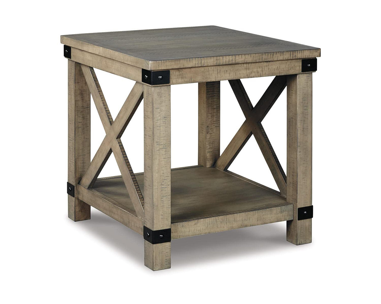 Signature Design by Ashley Aldwin Farmhouse Square End Table with Crossbuk Details, Light Brown Signature Design by Ashley
