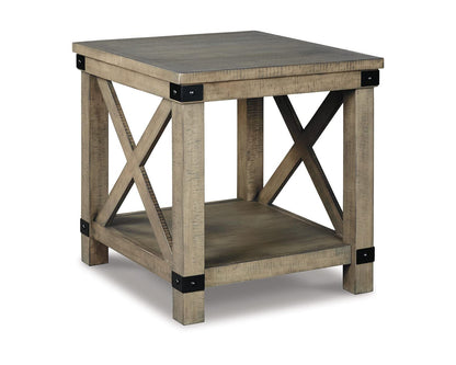 Signature Design by Ashley Aldwin Farmhouse Square End Table with Crossbuk Details, Light Brown - WoodArtSupply