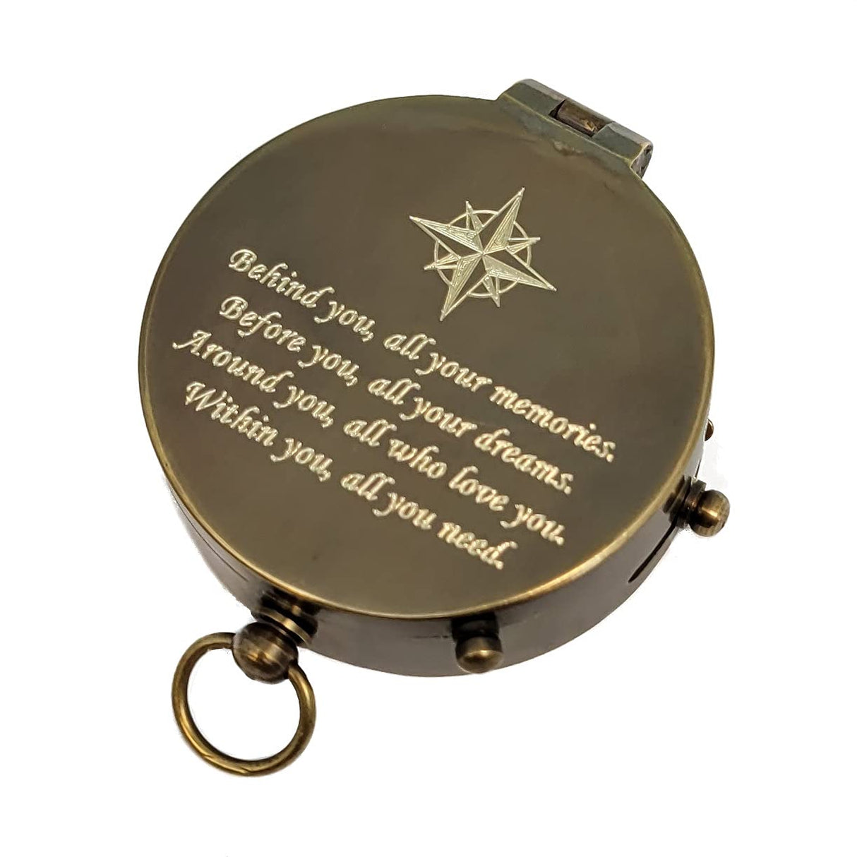 Engraved Compass Personalized | Brass Pocket Compass Gifts for Men, Him, Son, Husband, Grandson, Boys | Engravable Antique Gift Compasses for Graduation, Baptism, Confirmation (Behind You) Stanley London