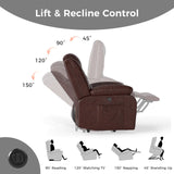 CANMOV Leather Power Lift Recliner Chair with Massage and Heat for Elderly People,Electric Lift Chair for Seniors Reclining Chair Single Sofa Chair for Living Room, Side Pocket,Brown CANMOV
