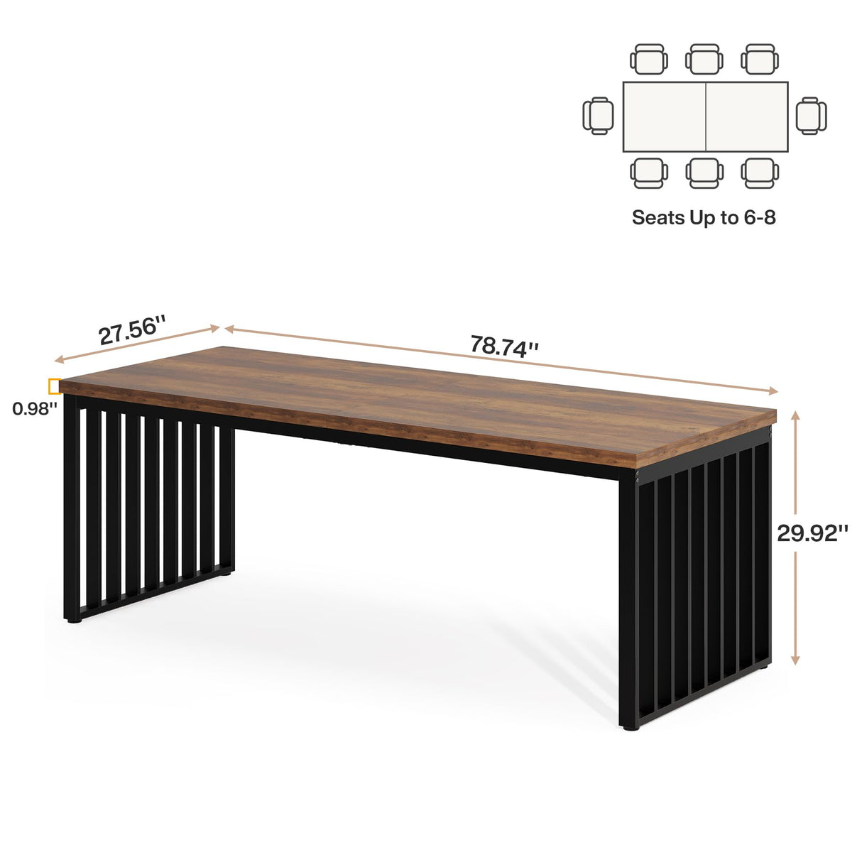 Tribesigns 6.56 ft Conference Table, Large Rectangle Meeting Seminar Table, Industrial Long Business Table for 6-8 People (Without Chair) (Brown & Black) Tribesigns