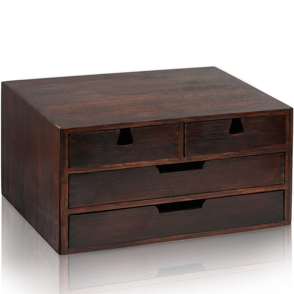 DEAYOU Bamboo Desk Organizer, Bamboo Storage Cabinet Box with 4 Drawer for Letter, Home, 3 Layer, Walnut Color DEAYOU