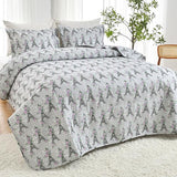 HollyHOME Eiffel Tower 2 Pieces Twin Size Quilt Sets with Pink Floral on Gray Design Bedspread Bed Cover, Includes 1 Quilt, 1 Pillow Sham (Twin, 68"x88") HollyHOME
