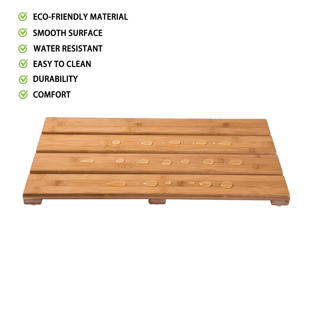 GOBAM Bamboo Bath Mat, Small, 19.6 x 12.3 x 1.3 inches - Water Resistant, Non-Slip Shower Mat for Spa, Sauna, Bath Tub, Pool, Indoor, Outdoor - Bamboo Bathroom Accessories - Natural - WoodArtSupply