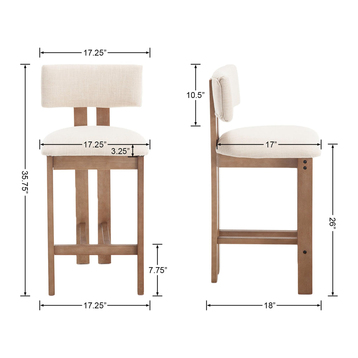 DM Furniture 26" Mid Century Modern Counter Bar Stools for Kitchen Island Farmhouse Wooden Counter Height Barstools Set of 4 with Linen Fabric Curved Back for Patio/Home Bar/Balcony, Beige DM Furniture